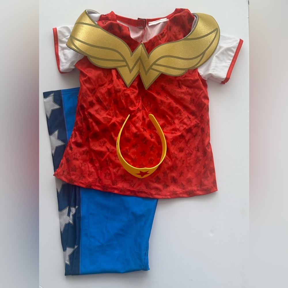 DC Superheroes Wonder Woman Costume Girls Size L 10-12 Complete Pants Tiara